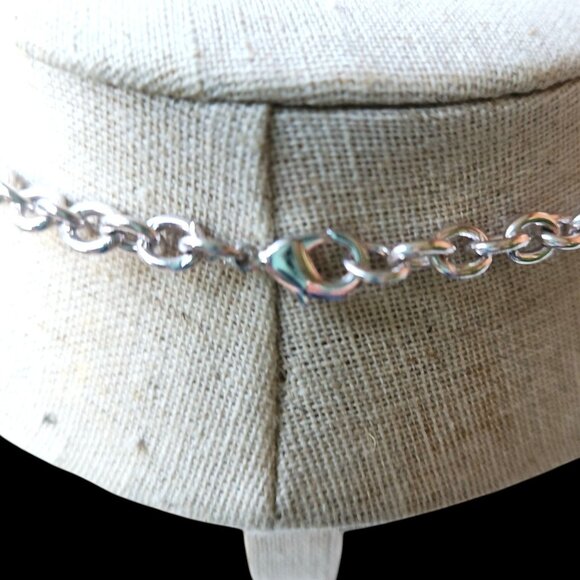 Silver Chain Necklace With Dangling Orb Charms & Lobster Clasp Closure - Picture 5 of 5